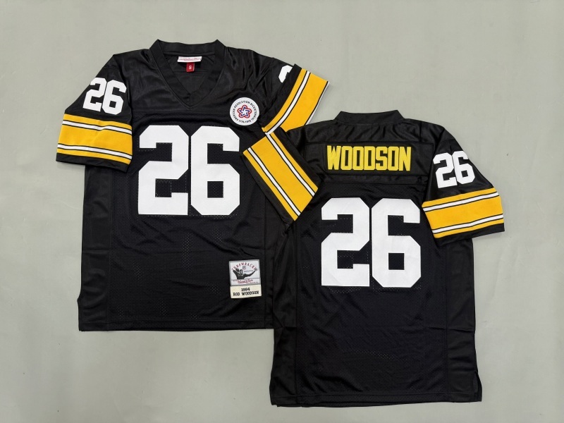 Men 2025 Pittsburgh Steelers #26 Woodson black Throwback Limited NFL Jersey style 001